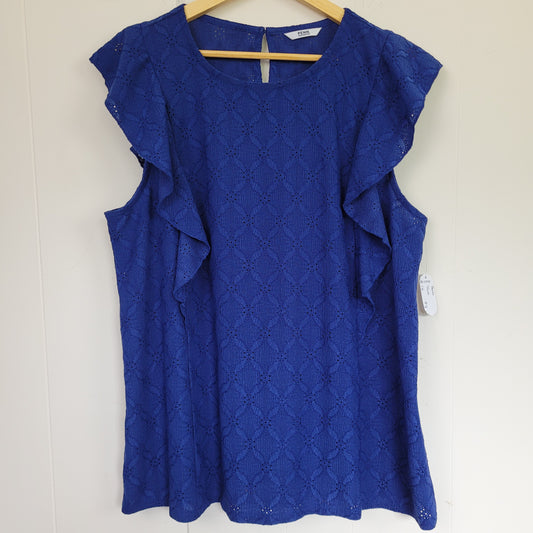 Royal Blue Eyelet Ruffle Sleeve Blouse - PENN. Penningtons (1X)