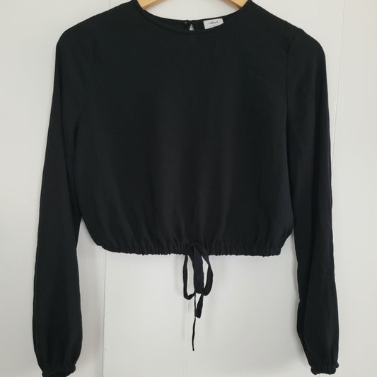 Black Cropped Long Sleeve Blouse - Tie Front - Wilfred (Size XS)