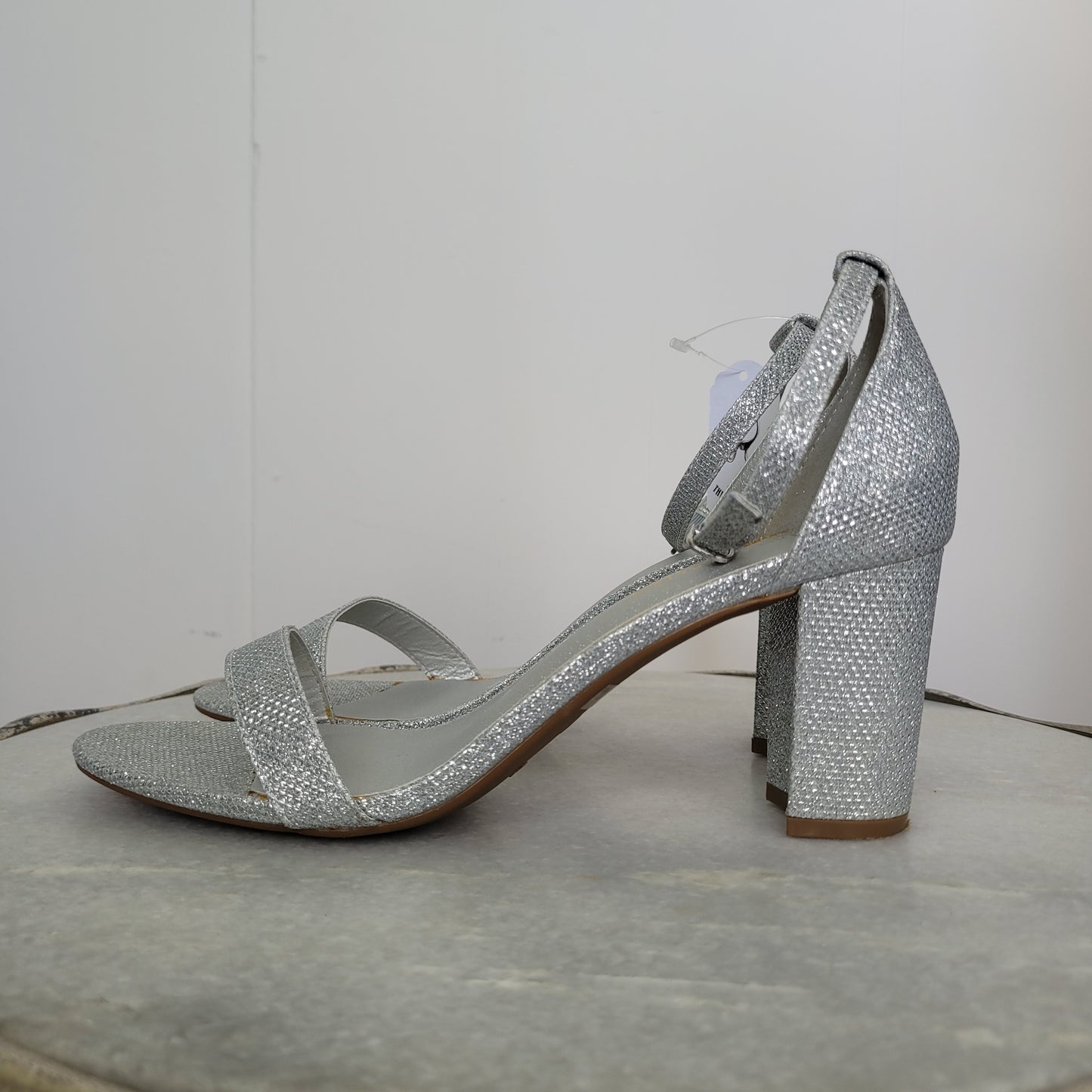 Silver Glitter Block Heel Sandals - Dream Pairs (Size 9)