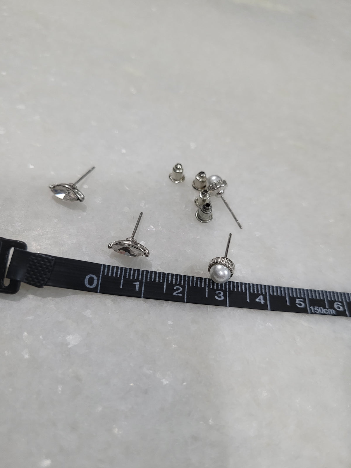 2-Pair Silver Tone Crystal & Faux Pearl Stud Earrings