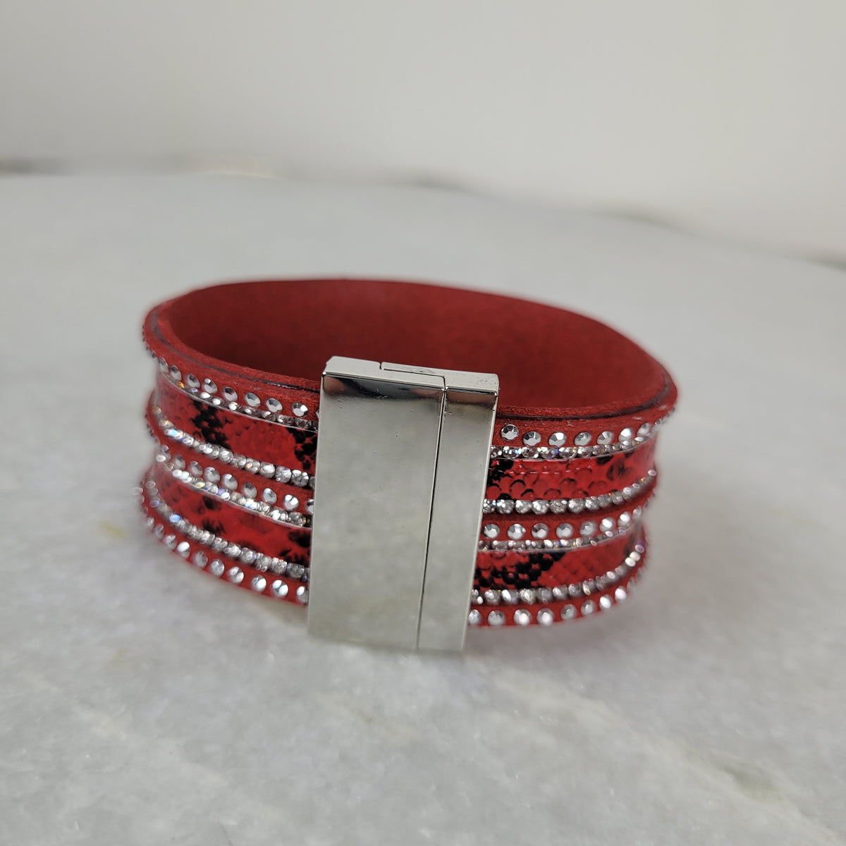 Red Snake Print Crystal Magnetic Bracelet