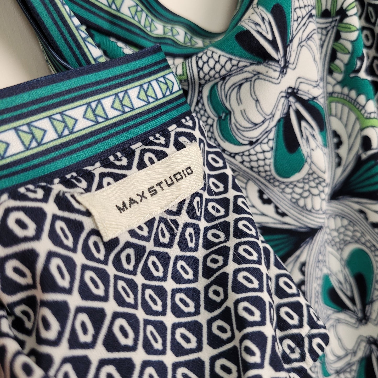 Navy & Teal Geometric Maxi Dress - Max Studio (Large)