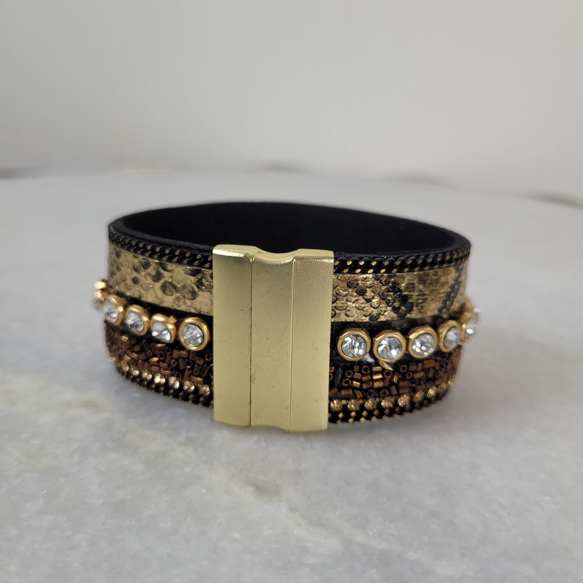 Tan Snake Print Crystal Magnetic Bracelet