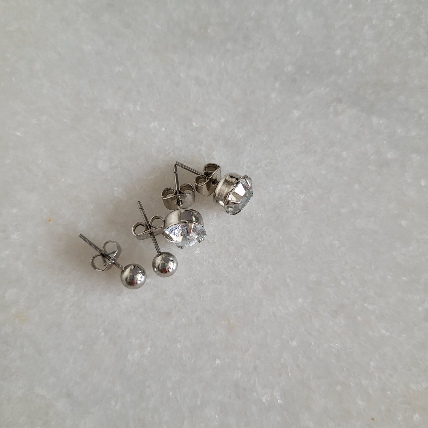 2 Pair Silver-Tone Ball & Crystal Stud Earring Set
