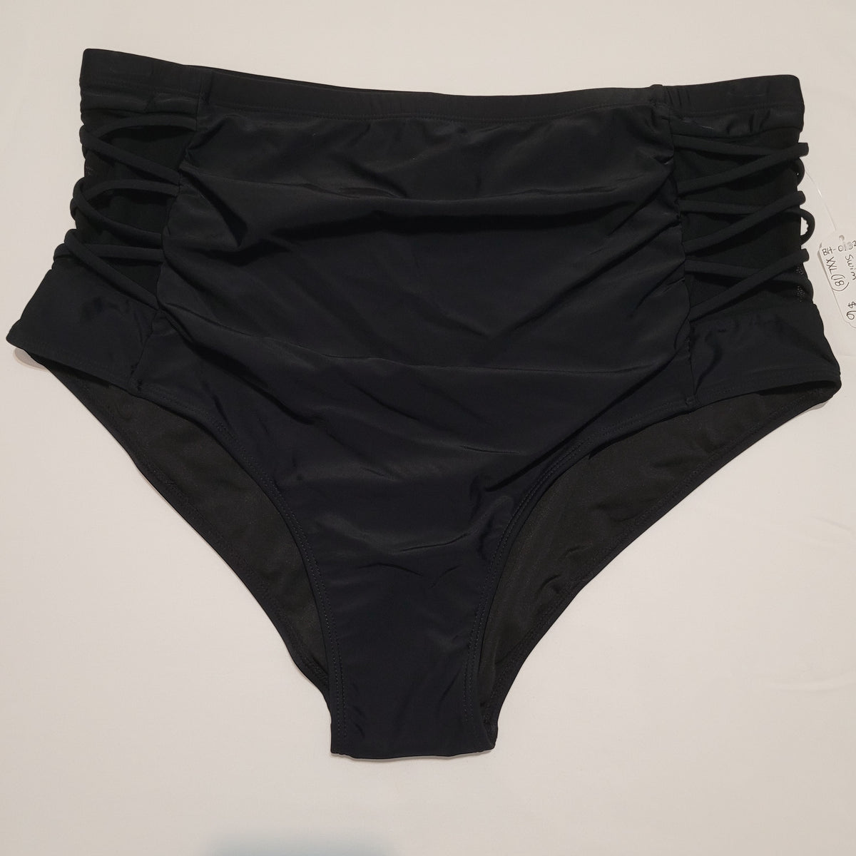Black Strappy High-Waisted Swim Bottom - Holipick (18W)