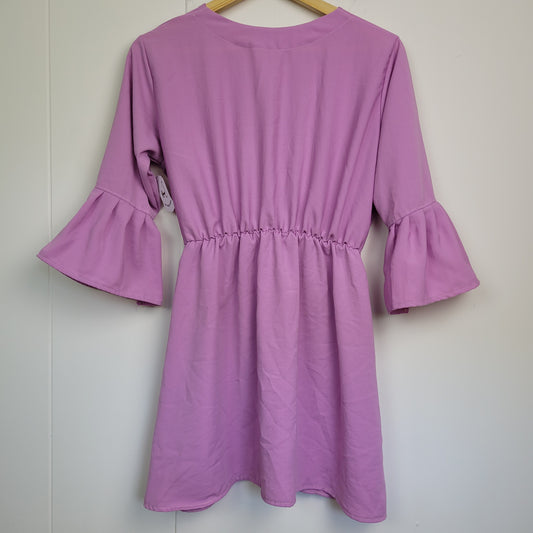 Lilac Faux Wrap Dress with Bell Sleeves - Philip Russel (Estimated Small)