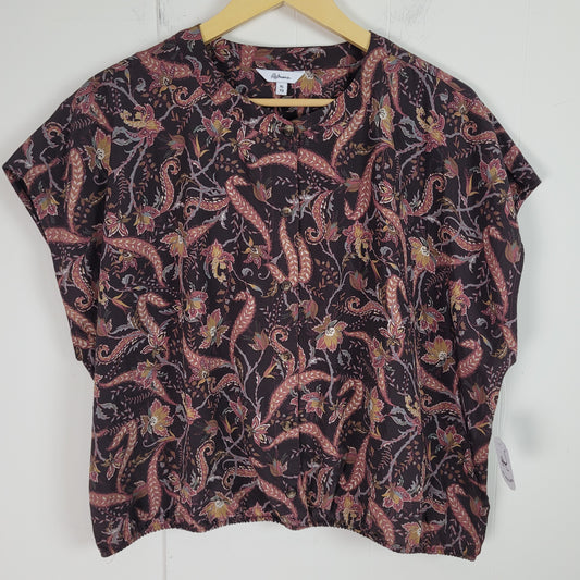Burgundy Paisley Short Sleeve Blouse - Reitmans (XL)