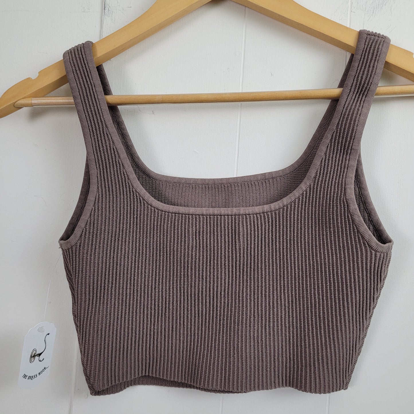 Taupe Ribbed Cropped Tank - Babaton (Size S)