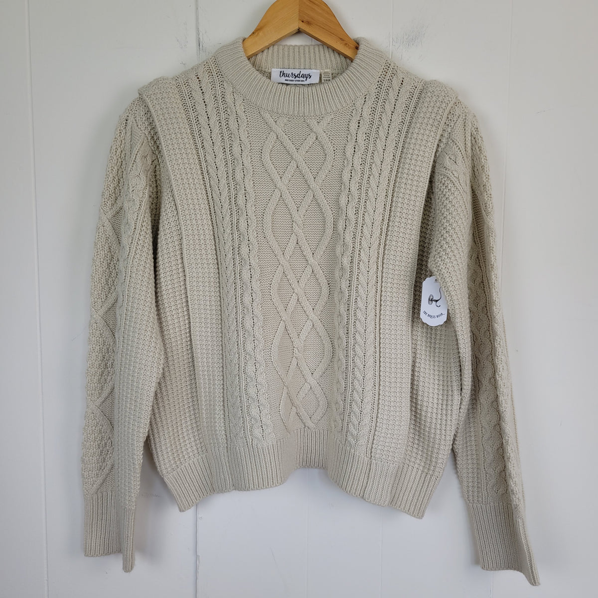 Cream Cable Knit Sweater - Thursdays (Size S)