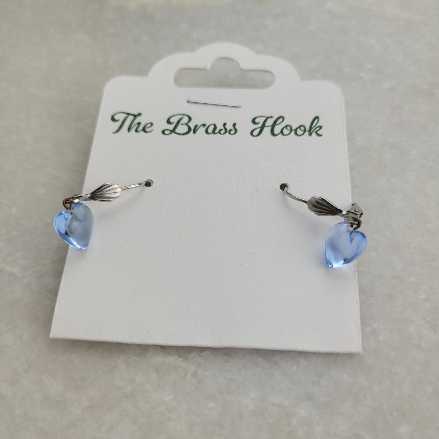 Blue Heart Dangle Leverback Earrings