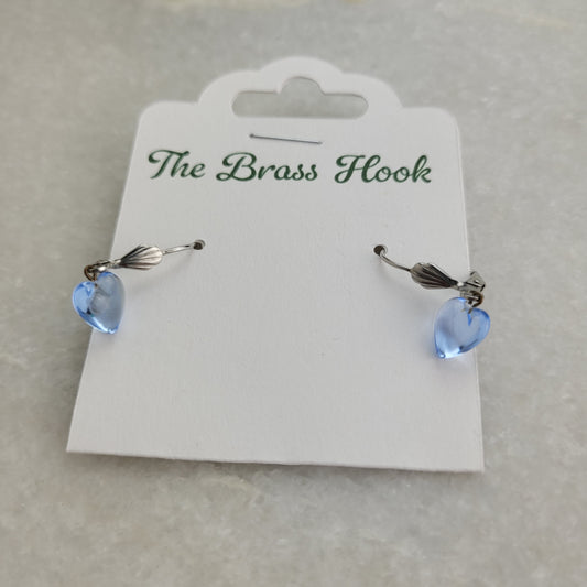 Blue Heart Dangle Leverback Earrings