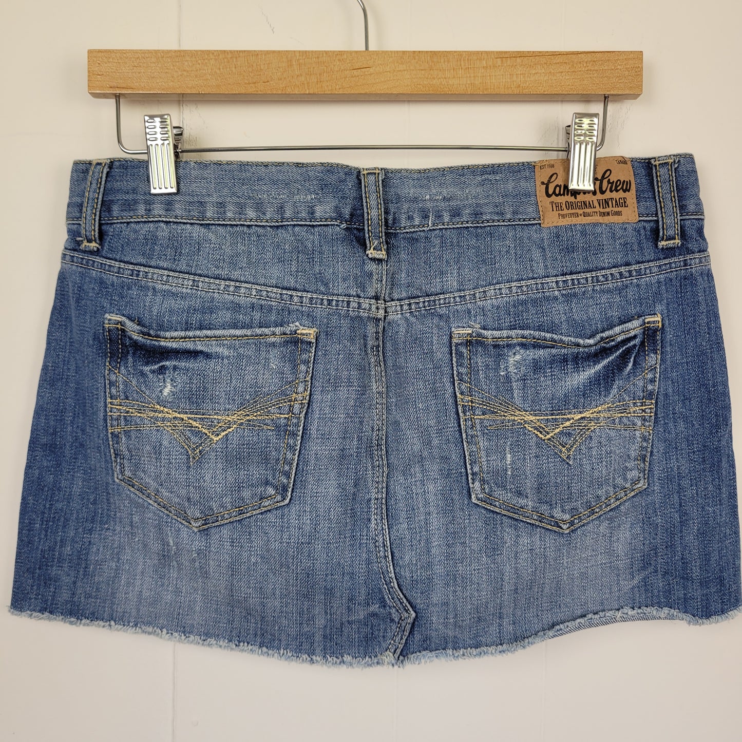Light Wash Distressed Denim Mini Skirt - Campus Crew (Size 8)