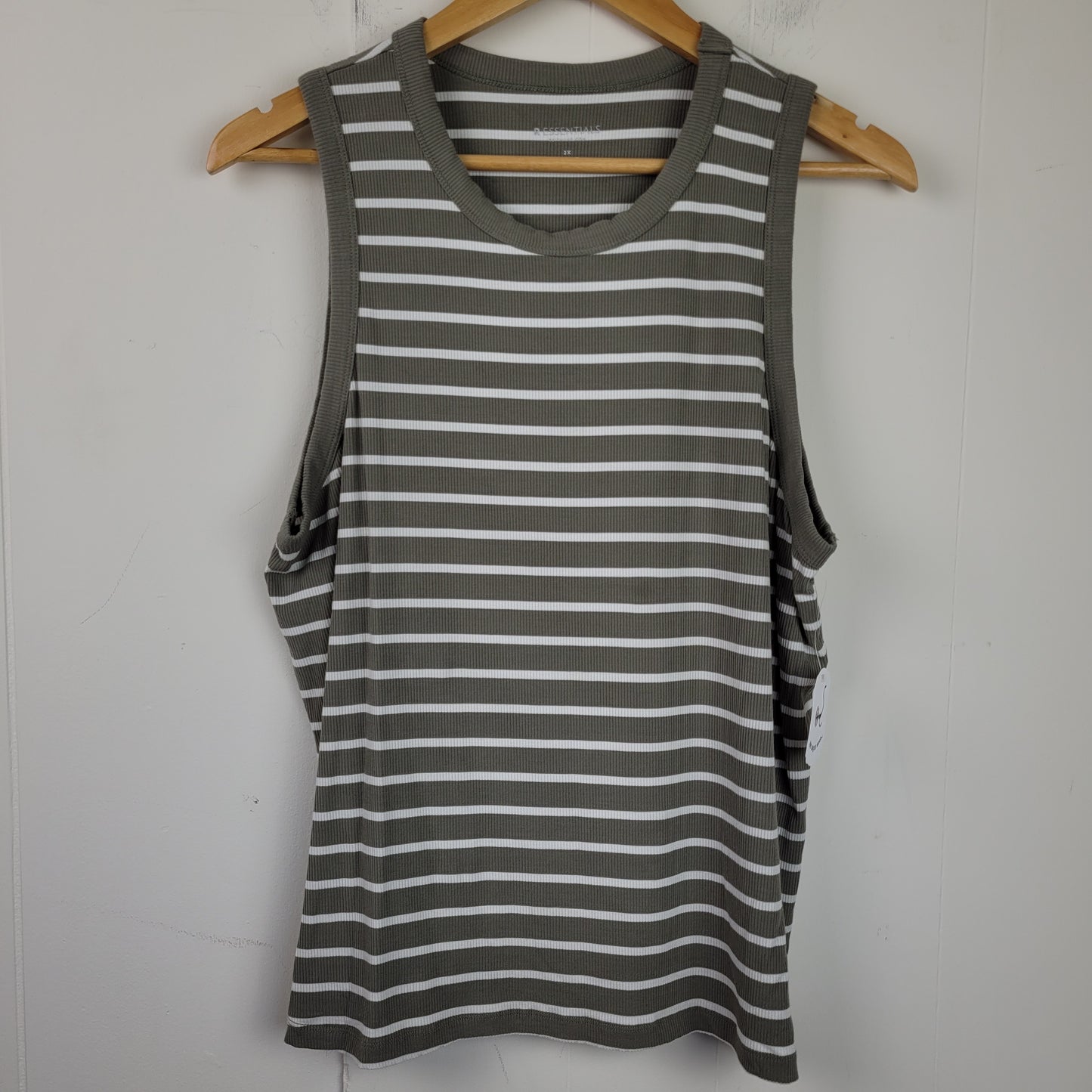 Olive Green Striped Ribbed Tank Top - Reitmans Essentials (2X)