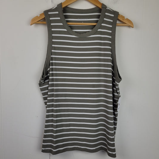 Olive Green Striped Ribbed Tank Top - Reitmans Essentials (2X)