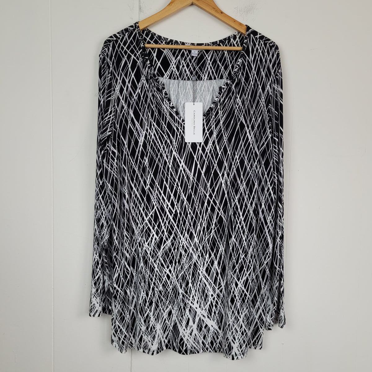 Black,White & Purple Abstract Print Long Sleeve Top - Carolina Belle (2X)