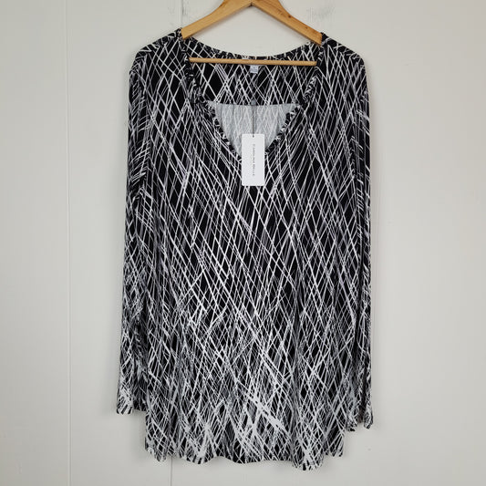 Black,White & Purple Abstract Print Long Sleeve Top - Carolina Belle (2X)