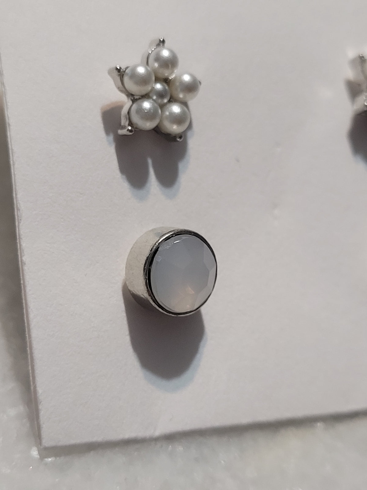 2-Pair Pearl Cluster & Milky Faceted Stud Earrings