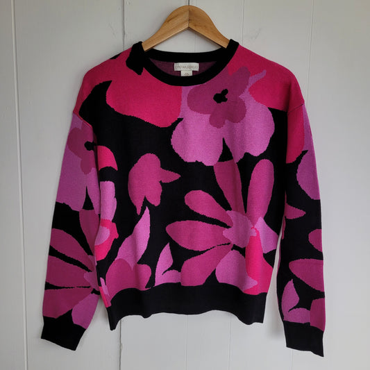Pink & Black Floral Sweater - Cynthia Rowley  (Size M)