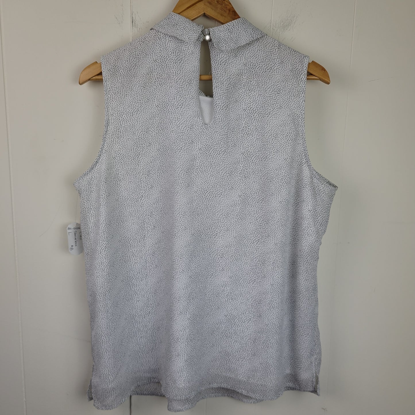 White Speckled Mock Neck Sleeveless Blouse - Cleo (Size L)