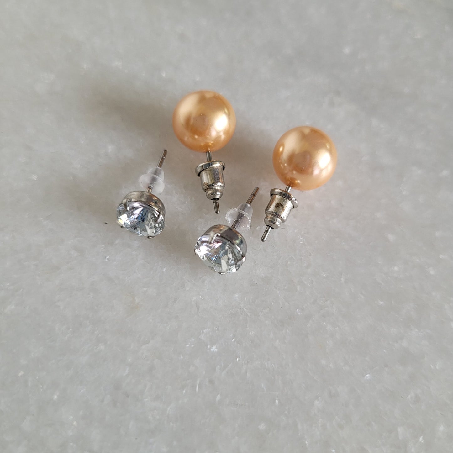 2 Pair Faux Pearl & Crystal Stud Earring Set