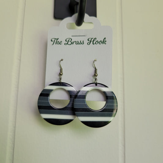 Black & White Striped Circle Drop Earrings