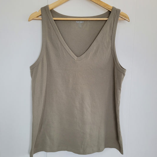 Beige Taupe Ribbed V-Neck Tank Top - Old Navy (Size XXL)