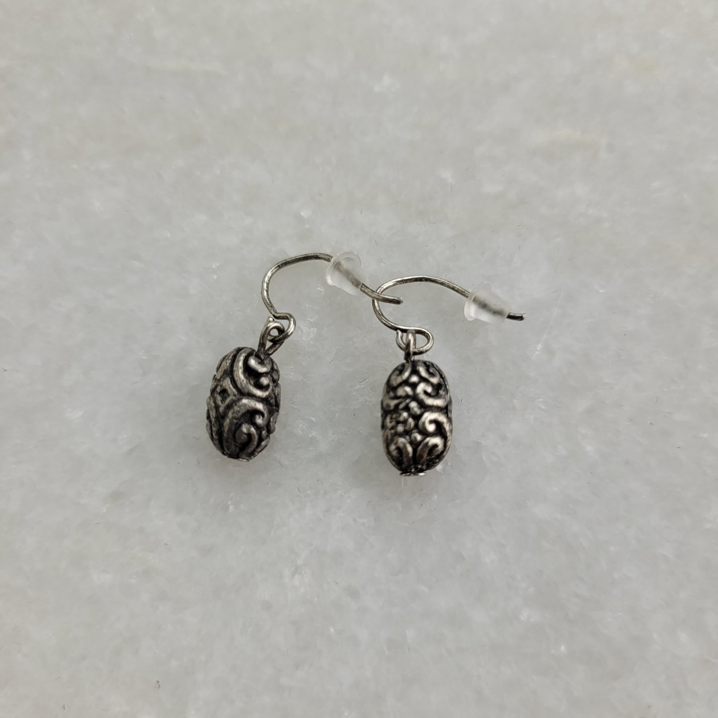 Antique Silver Tone Filigree Bead Dangle Earrings