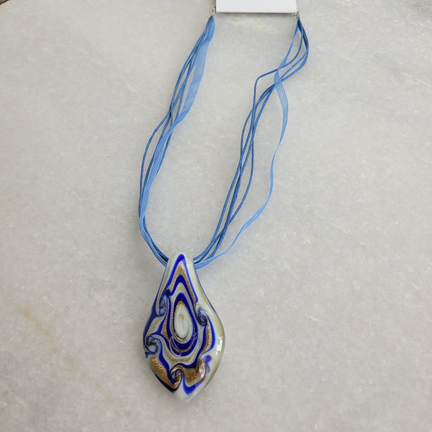 Blue Swirl Art Glass Pendant Necklace