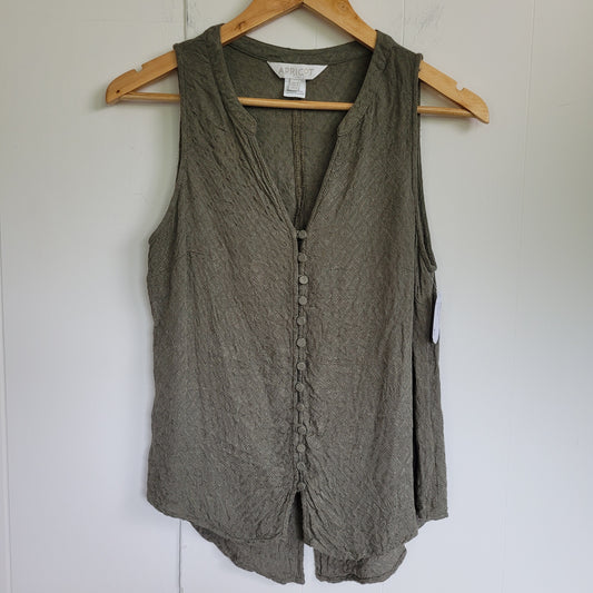 Olive Textured Sleeveless Button Front Top - Apricot (US 6)