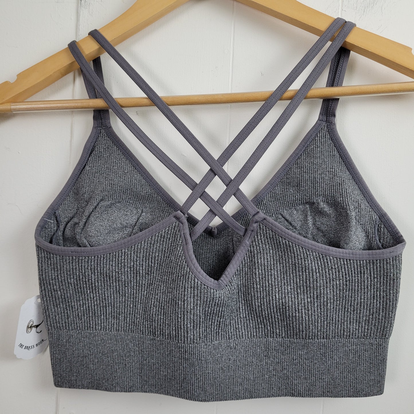 Grey Ribbed Strappy Sports Bra - Aerie (Size L)
