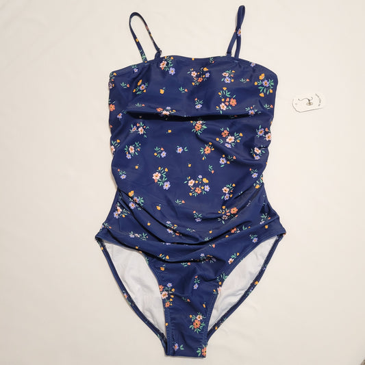 Navy Floral Ruched One-Piece Swimsuit - Unbranded (S)