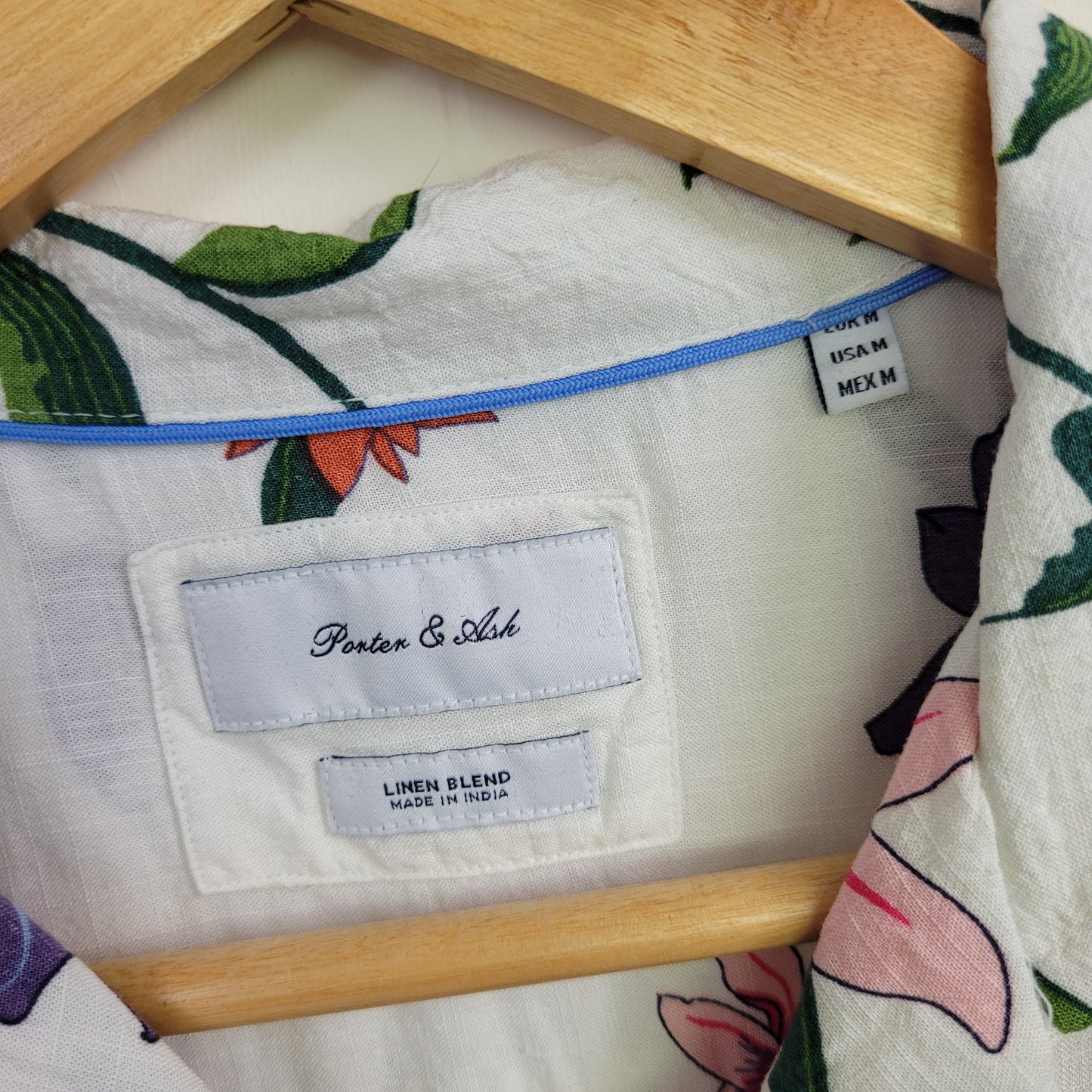 White Floral Linen Blend Button-Up Shirt - Porter & Ash (M)