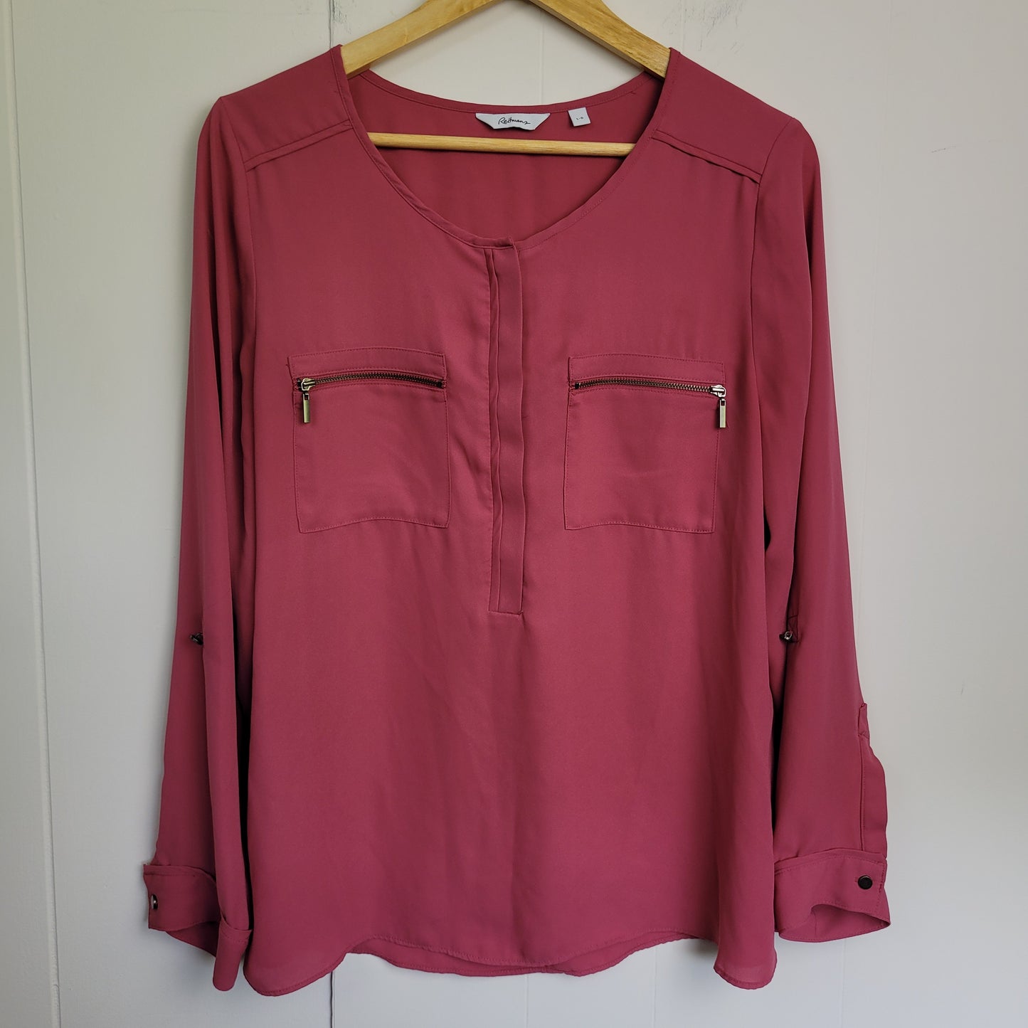 Dusty Rose Zip Pocket Blouse - Reitmans (Large)