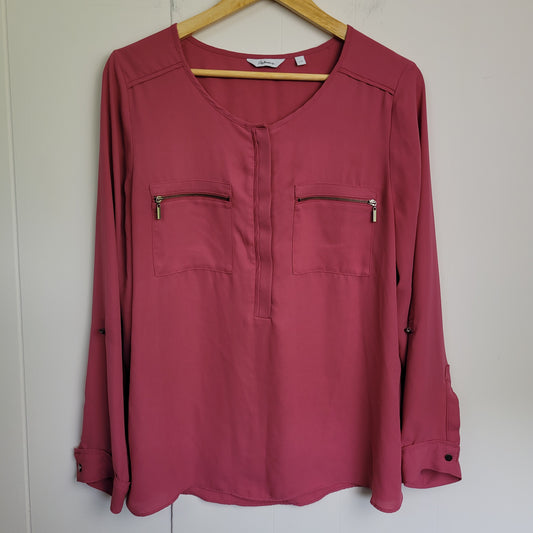 Dusty Rose Zip Pocket Blouse - Reitmans (Large)