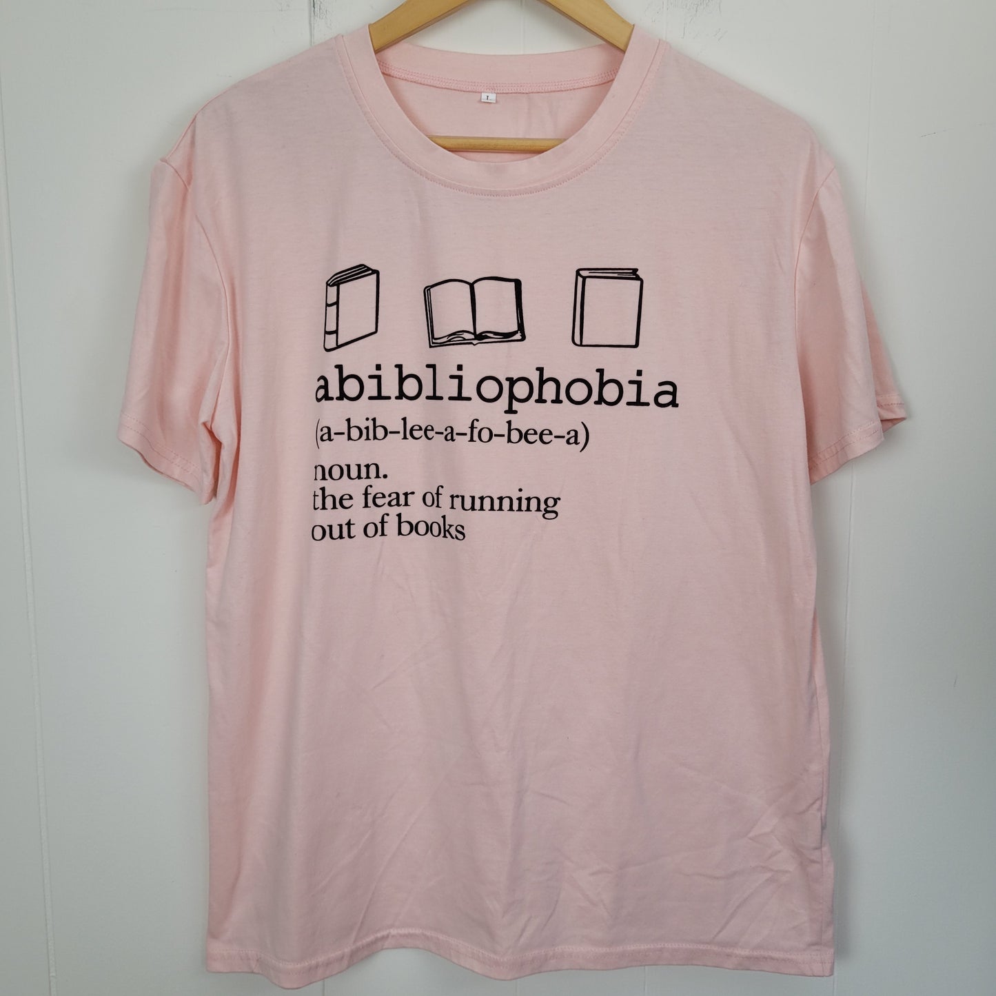 Pink "Abibliophobia" Graphic Tee (Large)