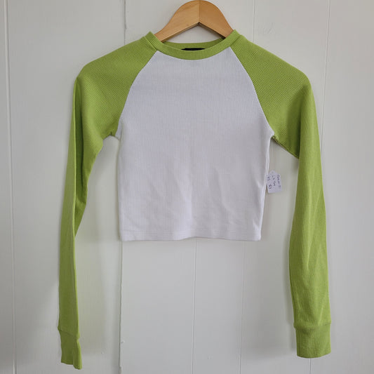 Green & White Waffle Knit Crop Top – Forever 21 (XS)