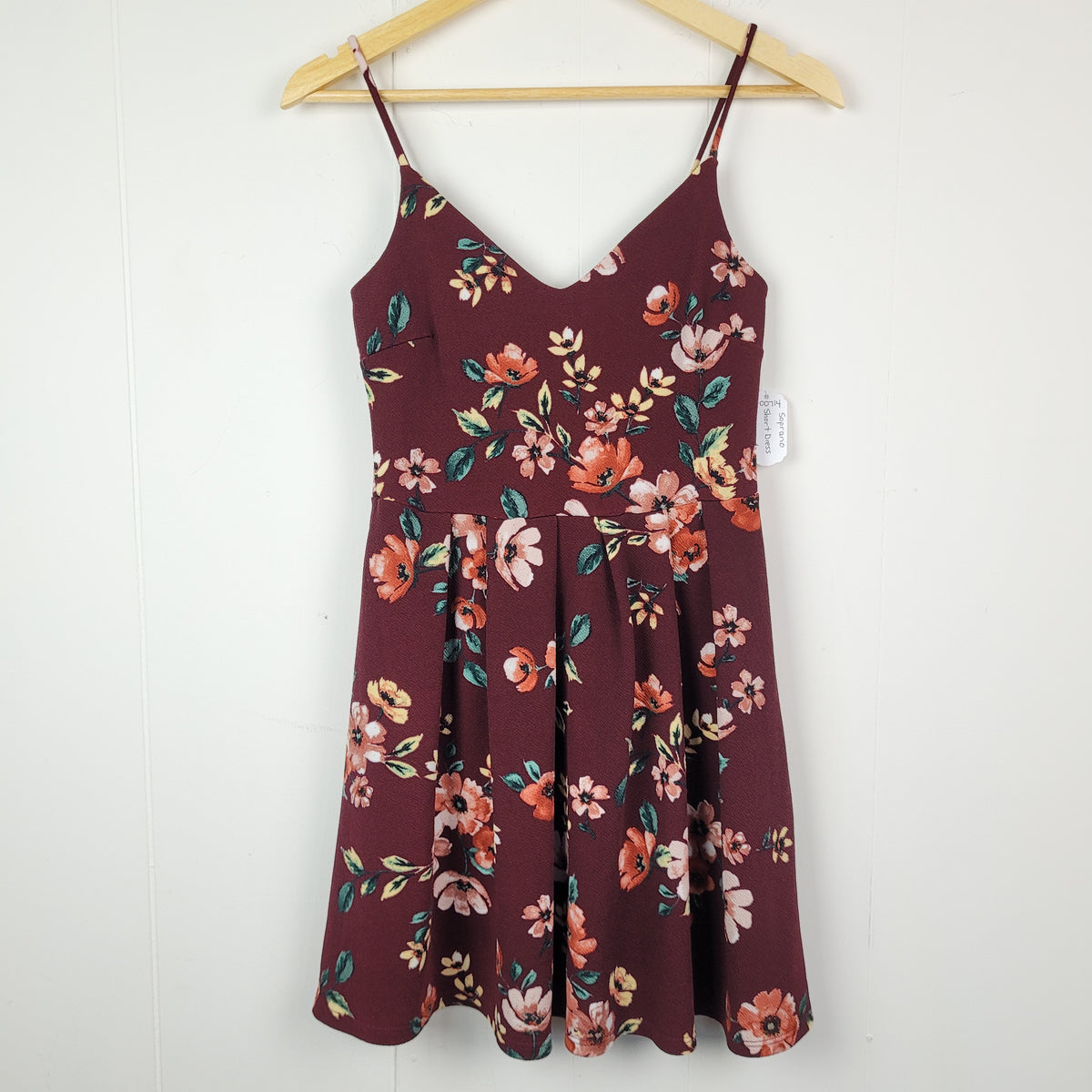 Burgundy Floral Fit & Flare Dress - Soprano (Size S)