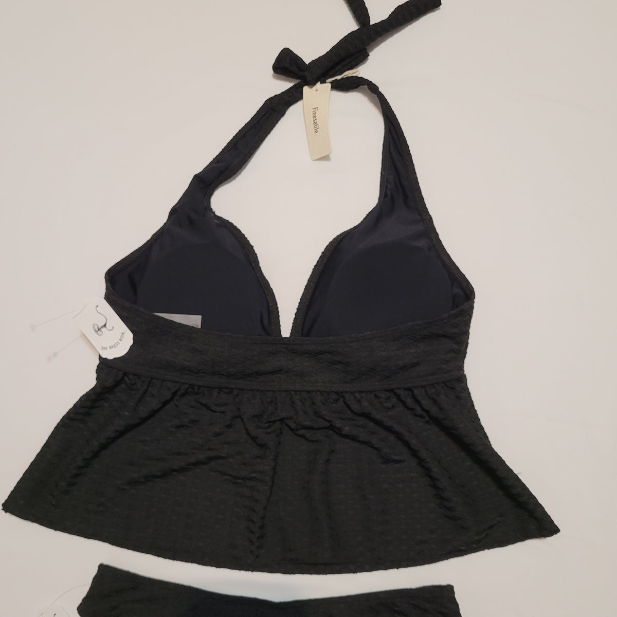 Black Textured Halter Tankini Set - Finesatile (M)