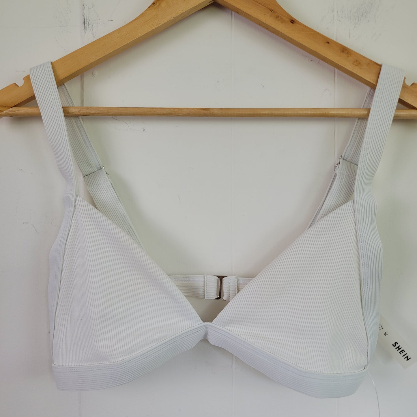 White Ribbed Bikini Swim Top - SHEIN (Medium)