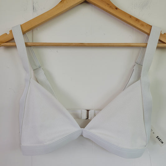 White Ribbed Bikini Swim Top - SHEIN (Medium)