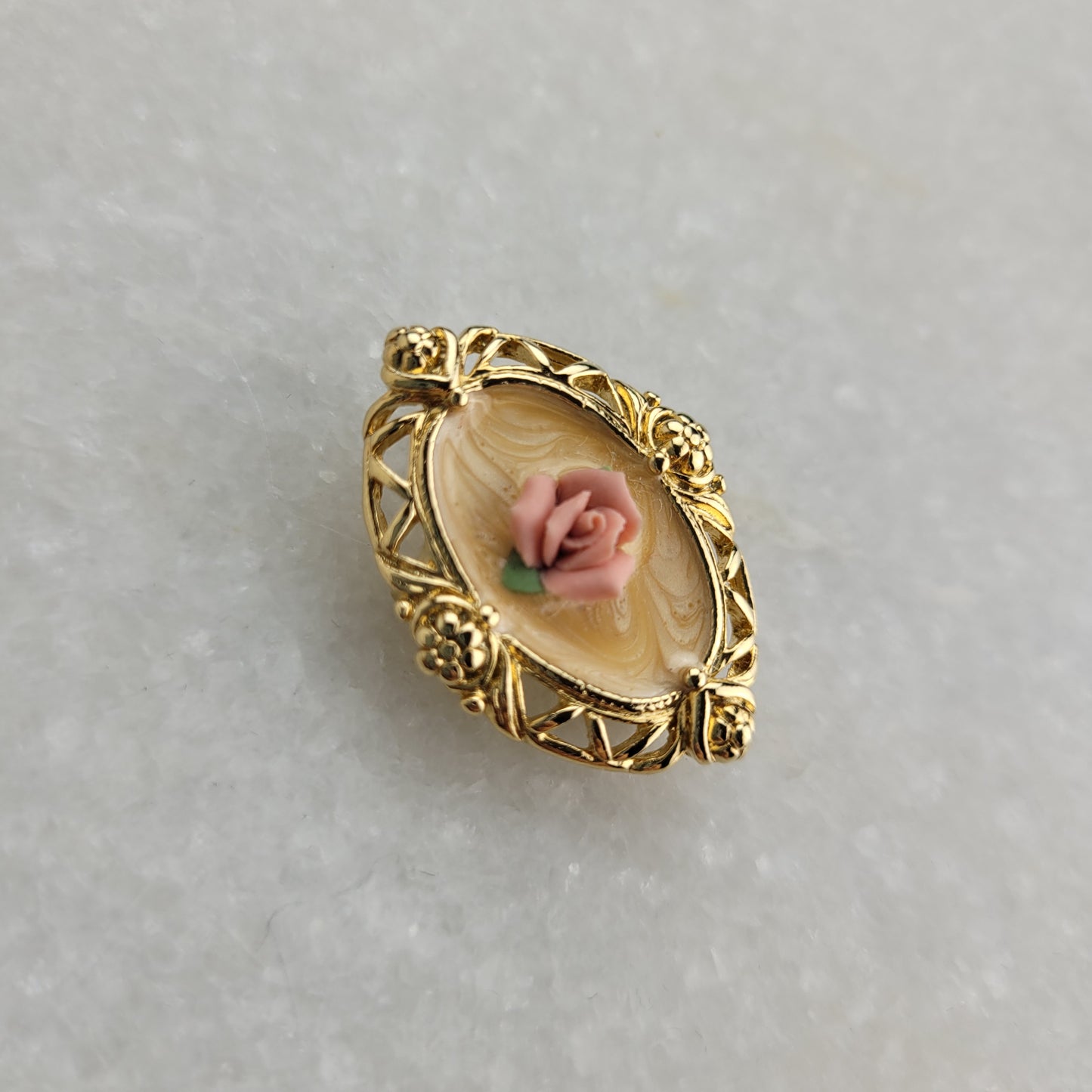 Vintage Gold-Tone Pink Rose Convertible Brooch Pendant