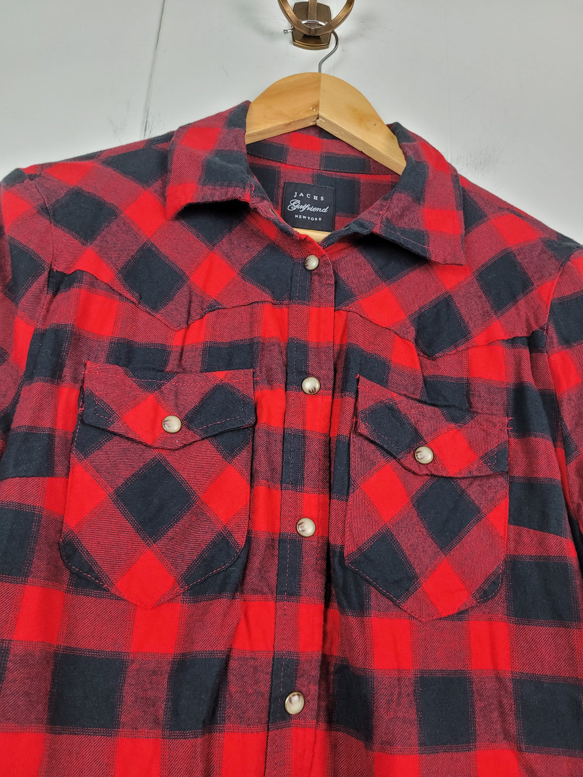 JACHS Girlfriend Small Red & Black Buffalo Plaid Sherpa-Lined Flannel Jacket