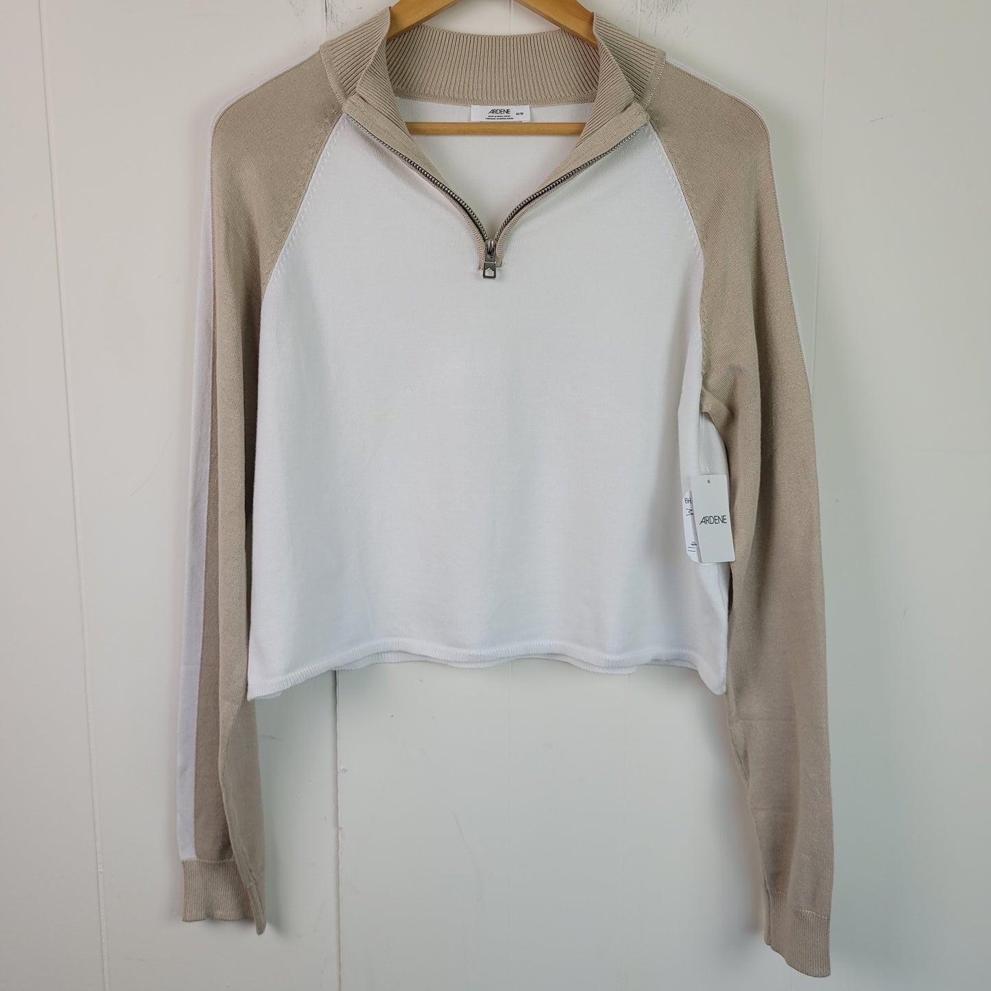 Cream & Beige Quarter Zip Knit Sweater - Ardene (Medium)