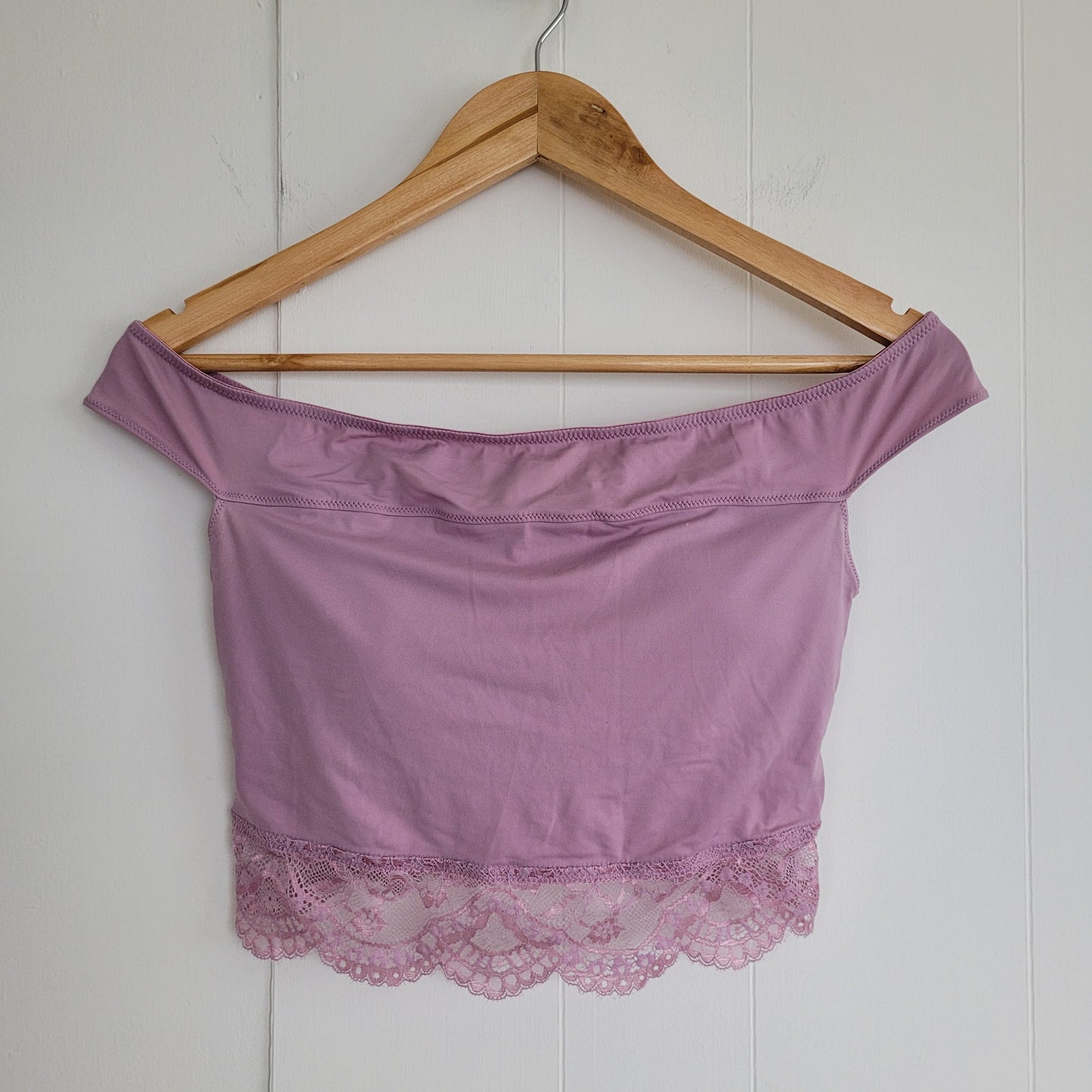 Pink Off Shoulder Crop Top Lace Trim - La Senza (Medium)