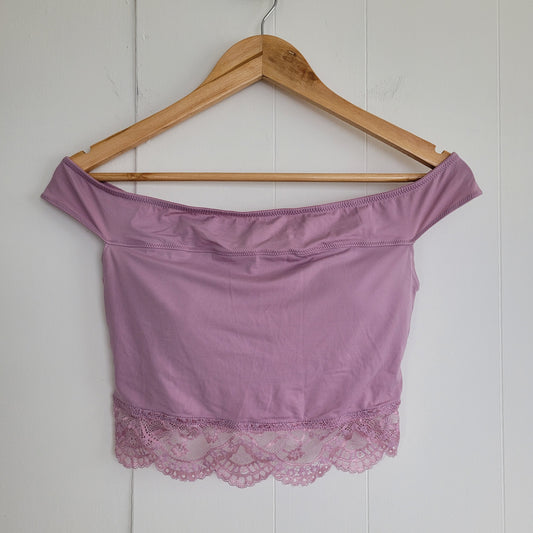 Pink Off Shoulder Crop Top Lace Trim - La Senza (Medium)