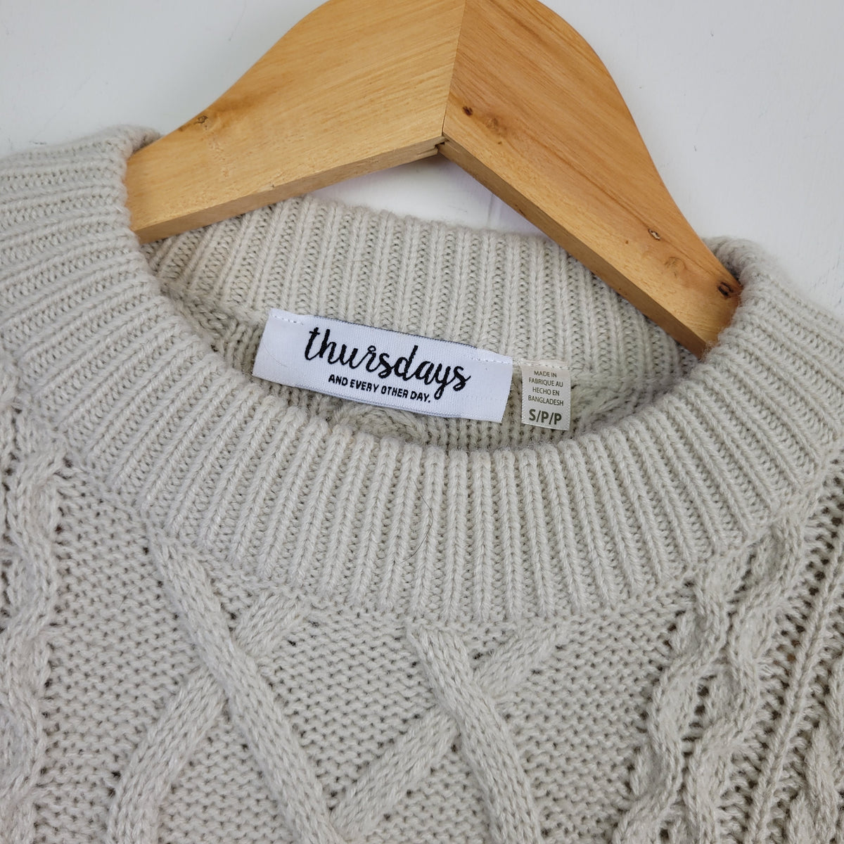 Cream Cable Knit Sweater - Thursdays (Size S)