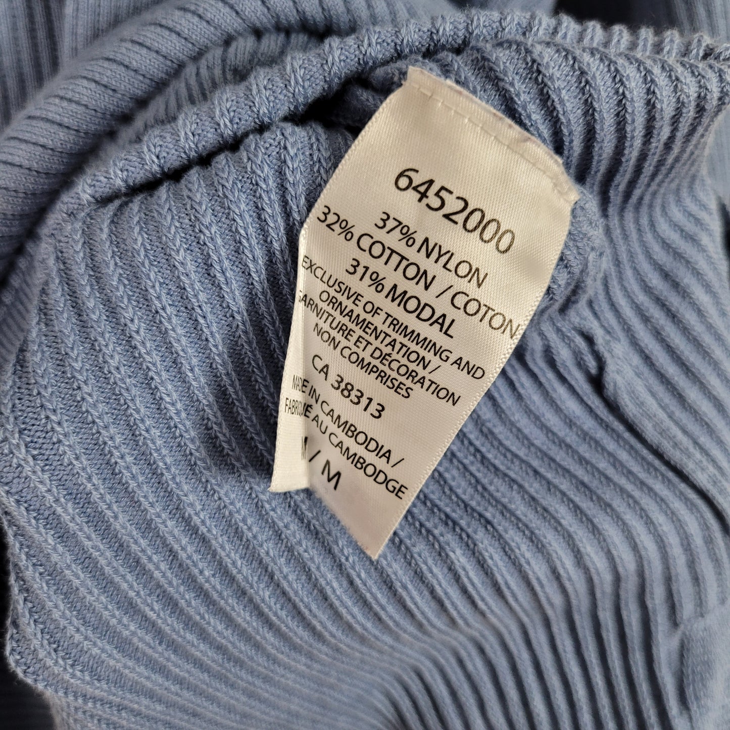 Dusty Blue Ribbed V-Neck Lightweight Sweater - ELLE (Medium)