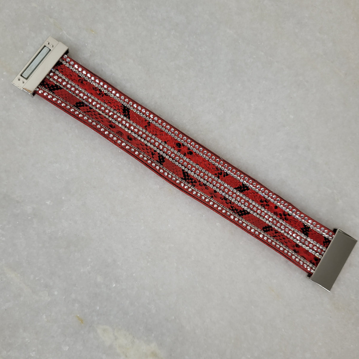Red Snake Print Crystal Magnetic Bracelet