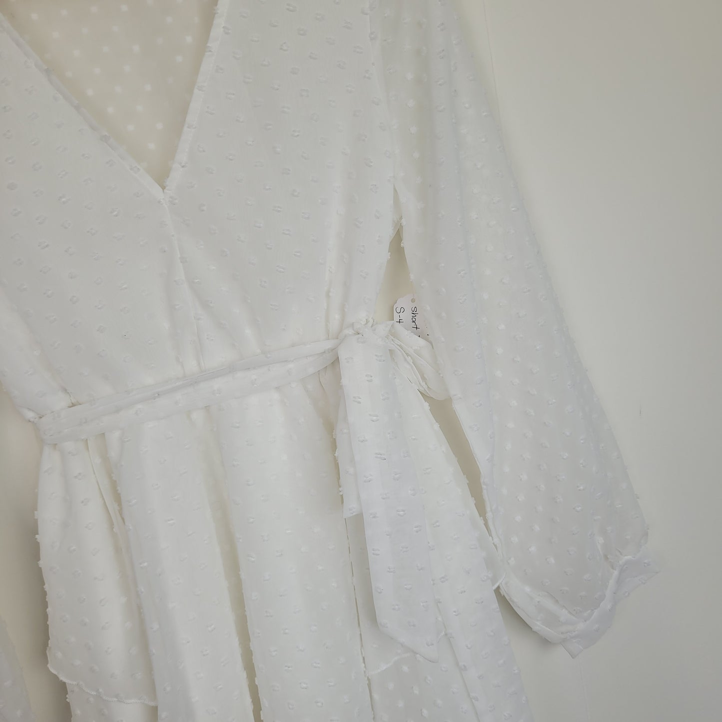 White Swiss Dot Wrap Mini Dress - Shein (Small)