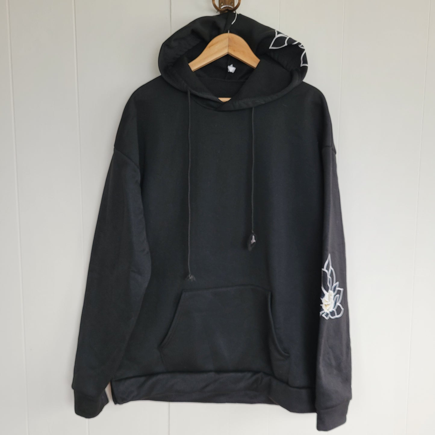 Black Floral Graphic Hoodie Oversized Style - Unbranded (Size XL)